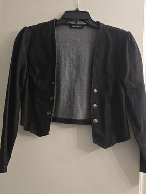 Allegra K Black Cropped Button Blazer Jacket